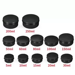 Quality Matte Black Aluminium Containers Cosmetic Jars Tin for Lip Balm Cream Cosmetic Tea or Tobacco 5ml - 250ml