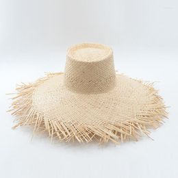 Wide Brim Hats Natural Raffi Straw Hat With High Top And Big Eaves For Foreign Trade In Summer Outdoor Beach Sunscreen Shade