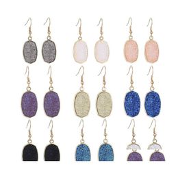 car dvr Dangle Chandelier Resin Druzy Drusy Earrings Designer Oval Fashion Teardrop Earings For Women Drop Delivery Jewelry Dhpug