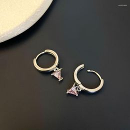 Stud Earrings Trend Pink Crystal Triagle Shape Piercing Female Fashion Personality For Women Party Wholesale Eh885