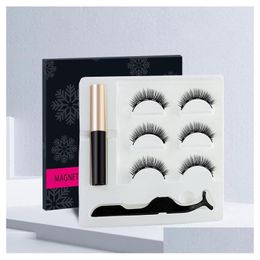 False Eyelashes Magnetic Eyeliner Eyelash Suit 3Paris Lashes Fluid With Special Tweezer Tools Makeup Drop Delivery Health Beauty Eyes Dhgqb