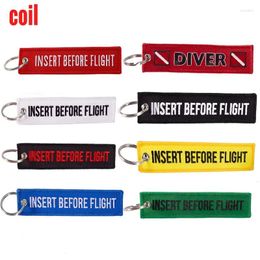 Keychains COIL Red Insert Before Flight For Motorcycles And Cars Emboridery Customize Keyrings Avaition Gift Key Tags Llaveros