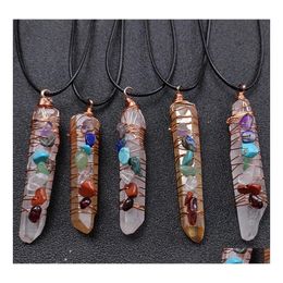 car dvr Pendant Necklaces Irregar Crystal Pillar Necklace Reiki Healing Seven Chakra Beads Energy Charms Pendum Amet Orgonite Jewelry Drop D Dhbxg