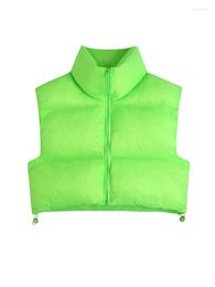 Women's Vests Winter Clothes Women Street Style High Neck Sleeveless Cropped Quilted Padded Vest Zip Up Drawstring Hem Puffer Jacket Gilet