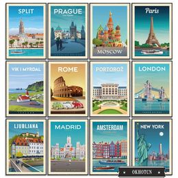 Amsterdam New York Roma Moscow Anime Scenery Paintings Poster Famous Beautiful City Canvas Painting Wall Art Pictures for Living Room Woo