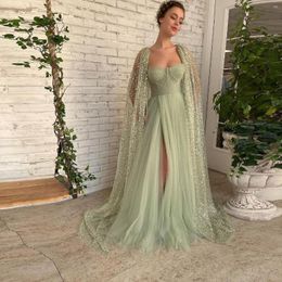 Party Dresses Pretty Sweet Two Pieces Prom Strapless Sequins Wrap Tulle Long A-Line High Split Women Evening Gowns Custom Made