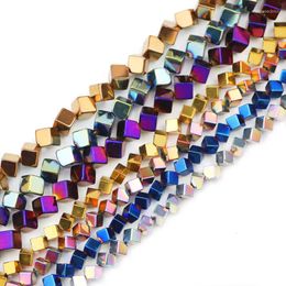 Beads 4/6MM Diagonal Square Cube Hematite Blue Red Gold Green Purple Natural Stone Spacer Loose For Jewellery Making Diy Bracelets