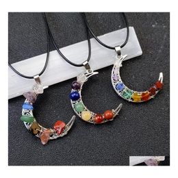 car dvr Pendant Necklaces Reiki Healing Cystal Seven Chakra Beads Energy Retro Moon Charms Pendum Amet Orgonite Jewellery Drop Delivery Pendant Dhg1A