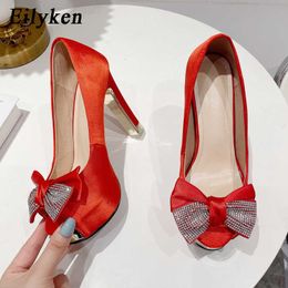 Elbise ayakkabıları Eilyken Crystal Butterflyknot Yüksek Topuklu Kadınlar Pompalar Seksi Tasarım Platformu Peep Toe Düğün Partisi Ayakkabı Zapatos de Mujerl230227