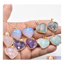 car dvr Stone Gold Side Natural Crystal Heart Pendant 25Mm Charms Rose Quartz Purple Pendants For Jewellery Making Drop Delivery Dhaod