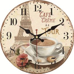 Wall Clocks Vintage Wooden Wall Clock Cafe Cream Ai Tour Large Silent Wall Watches For Living Room Flower Kitchen Watch Wall Clock 230301