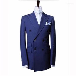 Men's Suits Blue Mens Slim Fit Suit Blazer Jacket Double Breasted Grooming Custom Coat Formal Business Casual