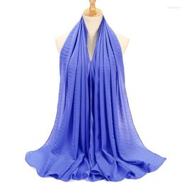 Ethnic Clothing 72 177cm Natural Pleated Solid Color Chiffon Fashion Muslim Scarf For Women 2023 Wrap Head Hijabs Shawls 30