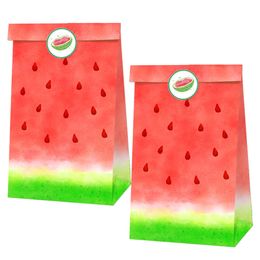 Gift Wrap 12pcs Watermelon Goodie Bags with 18pcs Stickers Watermelon Themed Birthday Party Supplies Decorations Gift Treat Paper Bags 230301