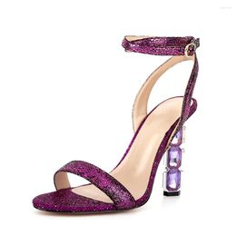 Sandals Women Crystal Rhinestone Strap Open Toe Square High Heels Clear Heel Ankle Satin Buckles Solid One Shoes