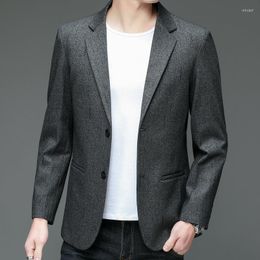 Men's Suits Stylish Men Dark Gray Blazer England Style Slim Fit Jacket Suit Male Spring Autumn Outfits Tailored Apparel Notched Collar Wear