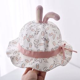 M571 Spring Summer Baby Cartoon Bunny Ear Cotton Sun Hat Breathable Bucket Hats Kids Children's Sunscreen Fisherman's Caps