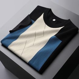 Men's T Shirts Summer Knitted Male Luxury Short Sleeve Ice Silk Casual Mens Fashion Slim Fit Contrast Color Man TeeMen's