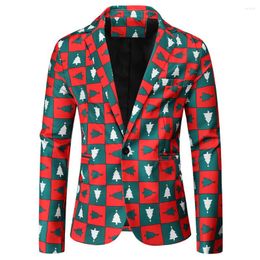 Men's Suits Christmas Style Mens Casual Flower Suit 3D Tree Cartoon Print Pattern Jacket Men's Fashion Slim Fit Blazer