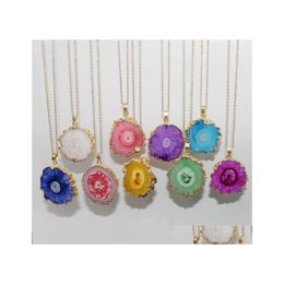 car dvr Pendant Necklaces Inspired Jewellery Sunflower Grainy Natural Druzy Handmade Gold Plating For Women Drop Delivery Pendants Dhj3P