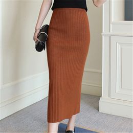 Skirts Woolen Skirts for Women Long Faldas Largas Knitted Saias Midi Slim Office Autumn Winter Jupe Femme Pencil Skirt Black Ropa Mujer 230301
