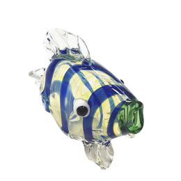 Handcrafted Glass Tropical Fish Hand Pipe in Blue Stripes