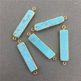 Pendant Necklaces MY0344 Blue Rectangular Howlite Connector Natural Stone Charm With Double Gold Colour Bails For Necklace Or Bracelet