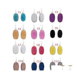 car dvr Dangle Chandelier Resin Hexagon Druzy Drusy Earrings Designer Oval Fashion Sier Plated For Women Jewellery Party Wedding Festival Gi Dhbsx