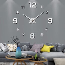 Wall Clocks Modern Frameless DIY Wall Clock 130cm/51'' Large 3D Wall Watch Mirror Stickers for Minimalism Home Office Living Room Decoration 230301