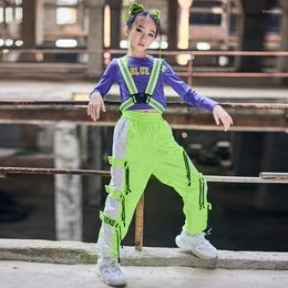 Stage Wear Girls' Jazz Dance Costumes Children'S Hip-Hop Street Suits Purple Crop Strap Top Loose Pants Hip Hop DN10282