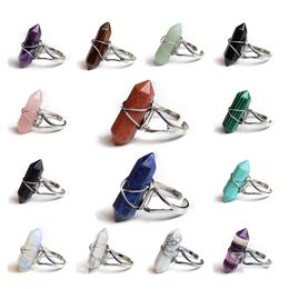 car dvr Cluster Rings Hexagonal Prism Gemstone Rock Natural Crystal Quartz Healing Point Chakra Stone Charms Opening For Women Men Drop Deli Dhvmi