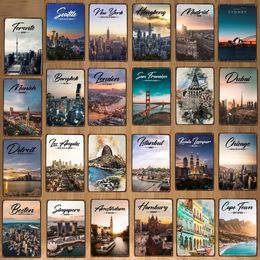 Retro City scape art painting tin sign Vintage Metal Plates For Wall Bar Home Pub Art kitchen Coffee living room Personalised Decoration tin sign Size 30X20CM w02