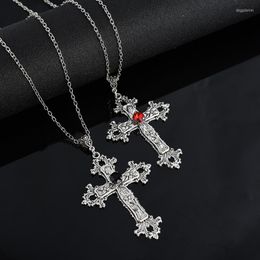 Pendant Necklaces Big Cross Drill Jewel Necklace Silver Color Tone Gothic Punk Jewellery Fashion Charm Statement Choker Women Men Gift