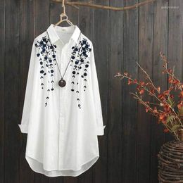 Women's Blouses 2023 Spring Autumn Casual Ladies Blouse Female Tops Oversize Cotton Embroidery Women Loose Long White Shirts