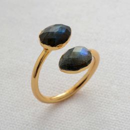 Cluster Rings Big Stone Rings Gold Plated Labradorite Luxury Party Adjustable Ring Size High End Women Jewellery Anniversary Gifts G230228