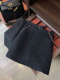 Skirts autumn Korean style Chain decoration women Tweed Skirts High waist slim A-line skirts Fahion Wrap mini skirt 230301