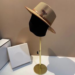 2023 Designer straw hat luxury Women's design straw hat flat top hat high quality men's and women's same triangle sun visor