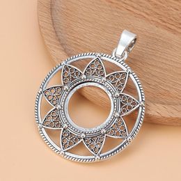 Pendant Necklaces 5pcs/Lot Silver Colour Large Open Flower Round Charms Pendants Cabochon Settings 25mm For Necklace Jewellery Making Accessori
