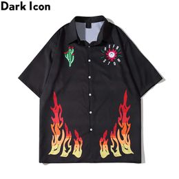 Men's Casual Shirts Dark Flame Printed Men's Shirt Short Sleeve Summer Button Up Shirts Men Blouse Z0224