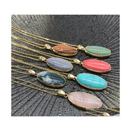 car dvr Pendant Necklaces Reiki Healing Jewellery Oval Natural Stone Necklace Quartz Lapis Opal Pink Crystal Pyramid Amethyst Women Drop Deliv Dhzb2