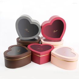 Gift Wrap 2pcs Creative Flower Box Heart Shaped Stamping Paper Florist Packaging Rose Case For Anniversary Party Valenti