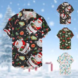 Men's Casual Shirts Mens Christmas Santa 3D Digital Printing Button Lapel Short Sleeve Shirt T Top Elegant