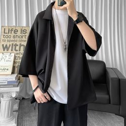 Men's Casual Shirts Solid Colour Oversized Harajuku Men Half Sleeve Shirt Tops Cool Summer Streetwear Man Blouse 6 Colours 230228