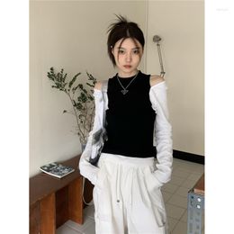 Women's T Shirts 2023 Casual Off Shoulder Long Sleeve Women Contrast Color Korean Fashion Streetwear Cute Y2k Aesthetic Grunge Tops