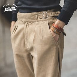 Men's Pants Maden Elastic Casual Cargo Work Pant Vintage High Waist Classic Straight Trouser Autumn Winter Male Bottoms AEchoice 230301