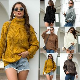 Women's Sweaters Twist Knitted Turtleneck Women Oversize Casual Pullover Long Sleeve Thick Winter Clothes Fashion Yellow Grey Black TopsWome