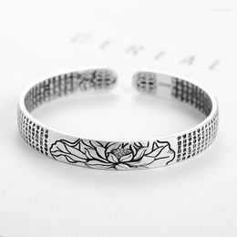 Bangle Vintage Silver Color Fashion Simple Lotus Flower Religious Jewelry Thai Party Accessories For Women