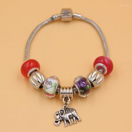 Charm Bracelets 6PCS/Lot Wholesale DIY Jewellery Bracelet European Red Colour Beads Animal Lucky Elephant For Women Pulsera Bijoux