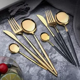 Quality Stainless Steel Mirror Tableware Silver Gold Knife Meal Spoon Fork Tea Spoon Flatware Western Dinner Cutleries Gift 100pcs