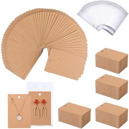 100sets Packaging Paper kraft Blank Tags Earring Cards Necklace Display Cards with Bag